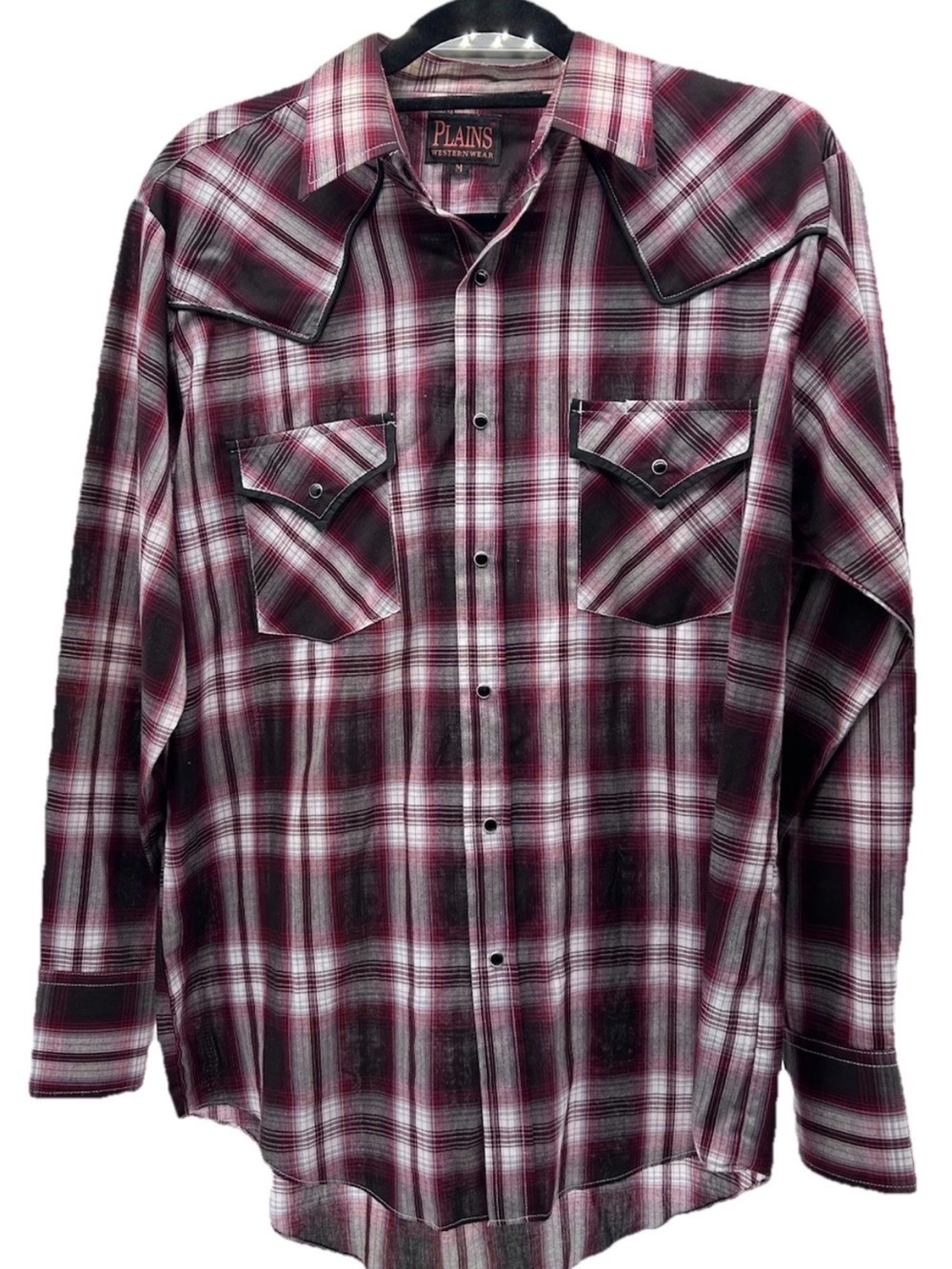 Plains Westernwear Men's Burgundy Plaid Button-Down Shirt